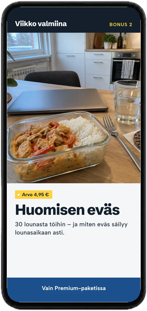 Bonusoppaan Huomisen eväs kansi puhelimessa