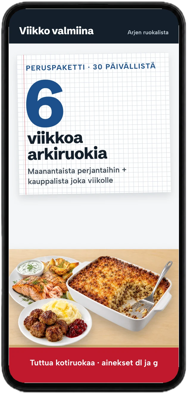 Ruokalistan kansi puhelimessa: 6 viikkoa arkiruokia